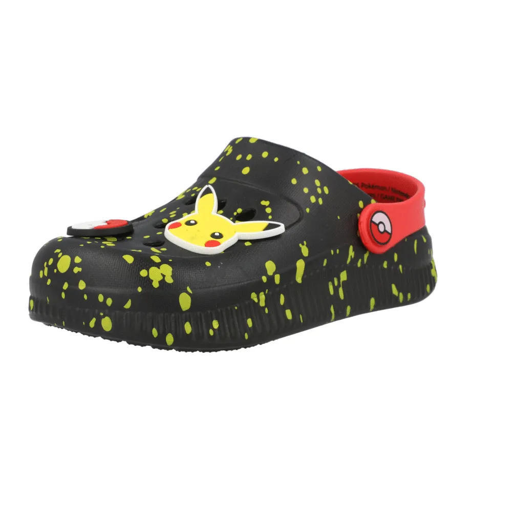Pokémon Sockoto Kids Black Clogs with Pikachu Badges