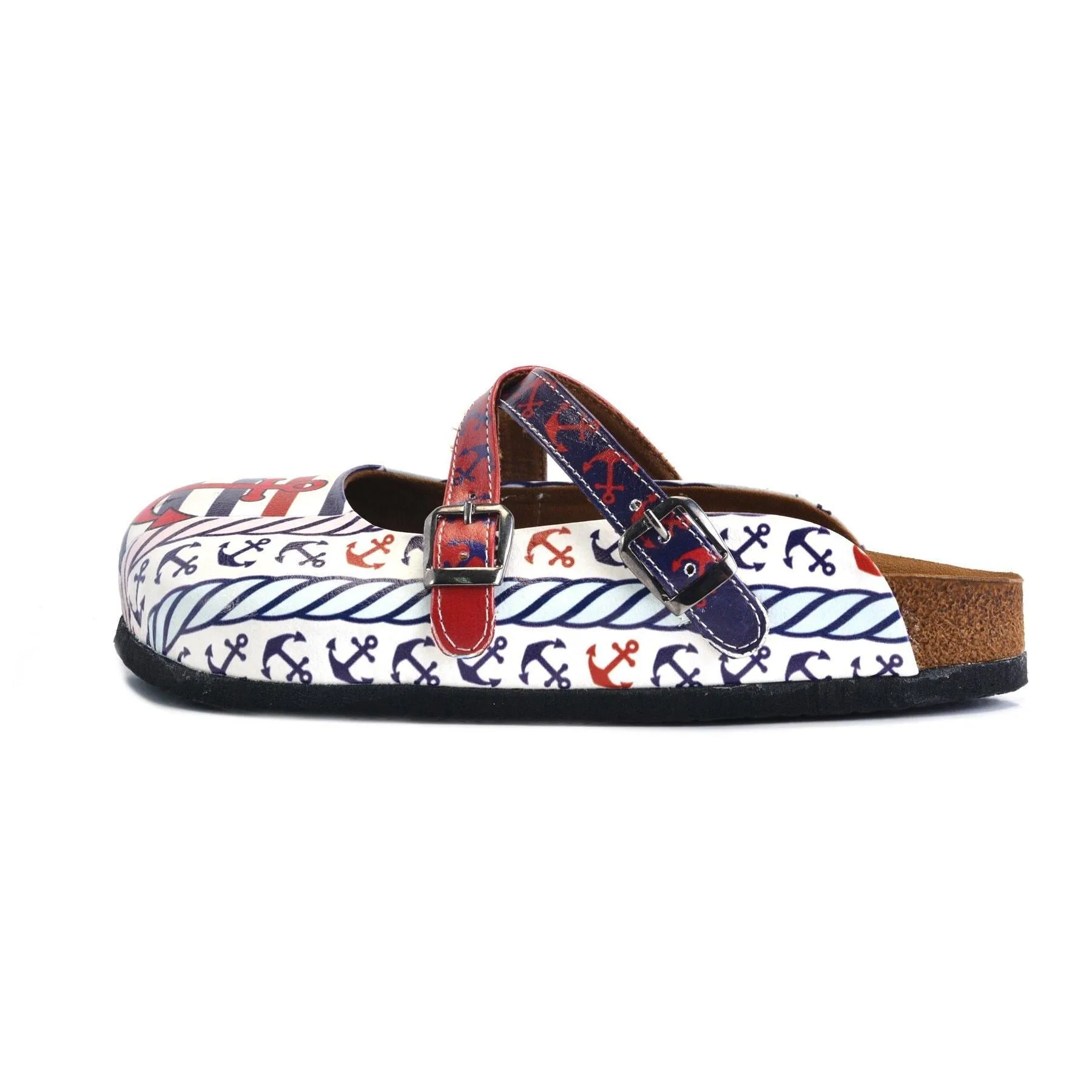 Red and Navy Blue Colored Anchor Patterned Clogs - WCAL163