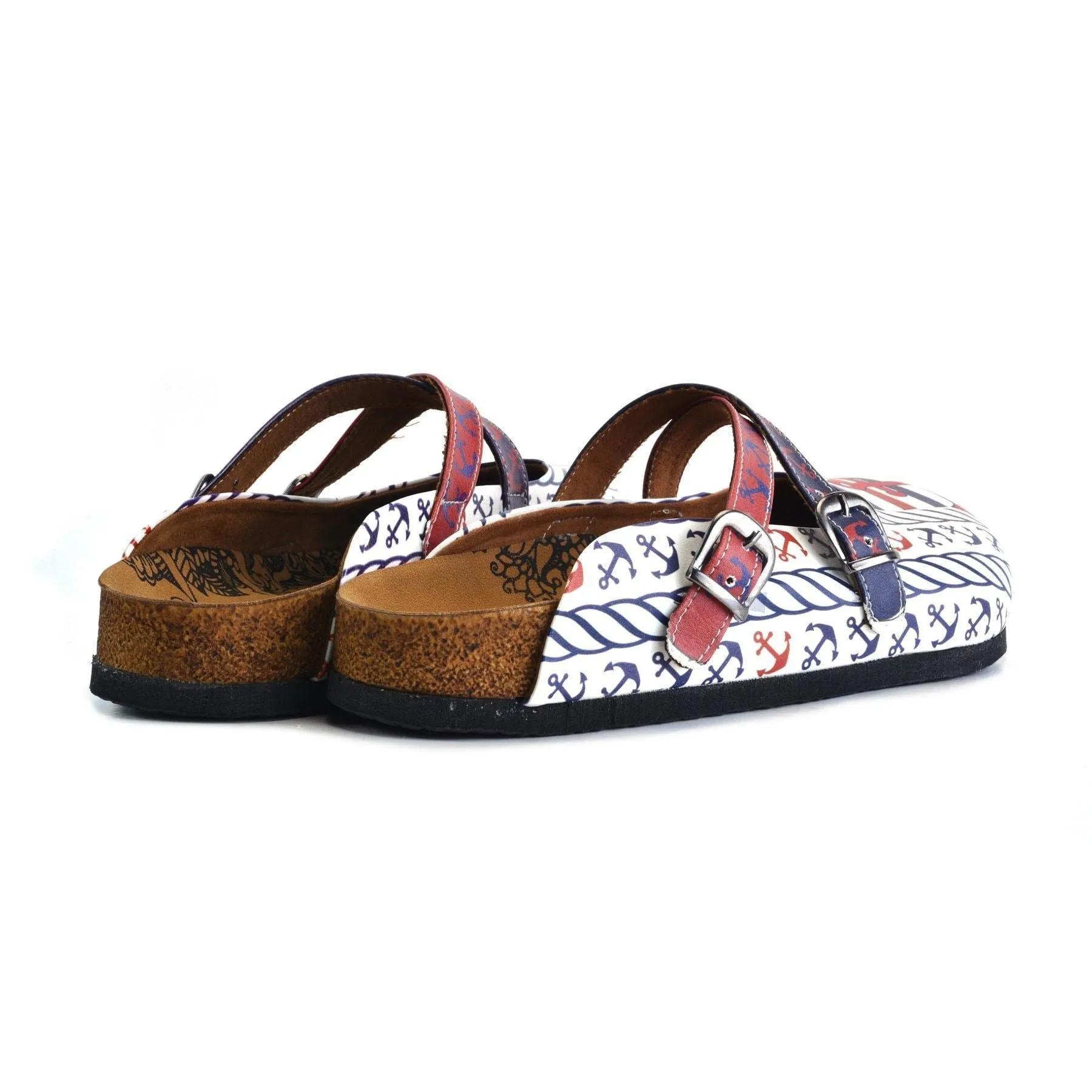 Red and Navy Blue Colored Anchor Patterned Clogs - WCAL163