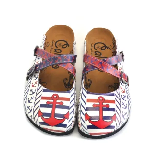 Red and Navy Blue Colored Anchor Patterned Clogs - WCAL163