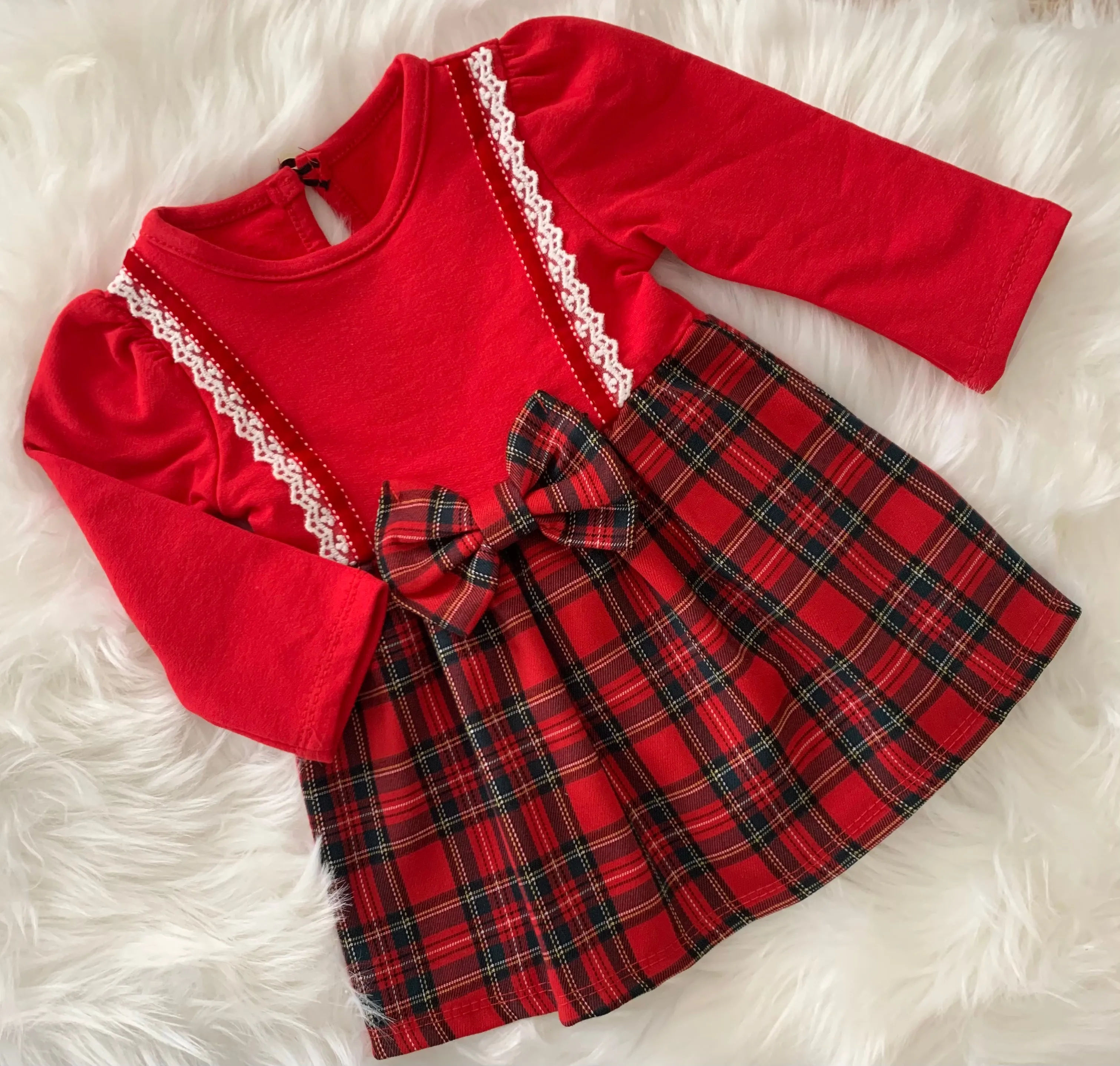 Red Tartan Bow Dress - 9m