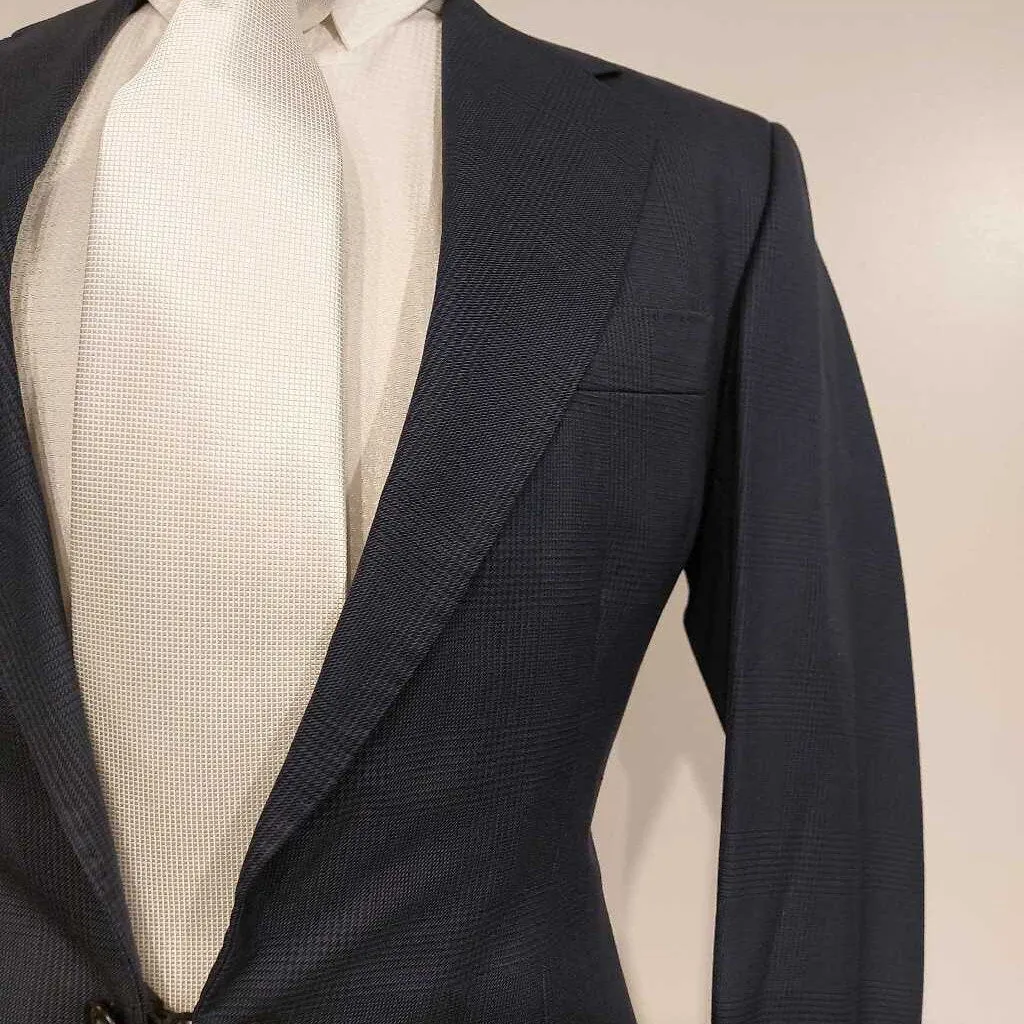 RJ Becht Navy Windowpane Mens Suit