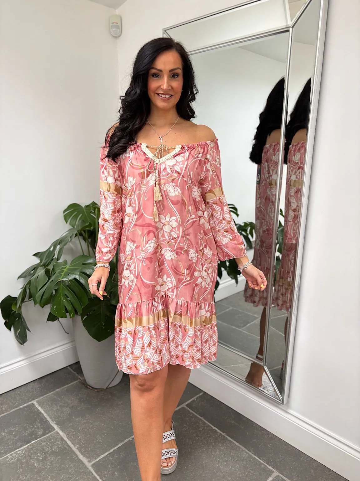 Rose Flower Bardot Dress Della