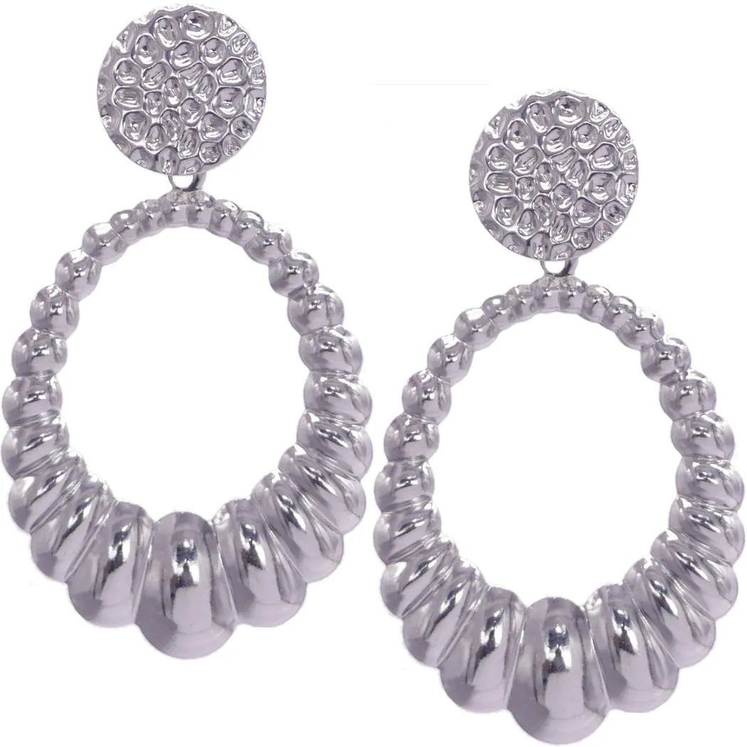 Silver Hammered Crescent Hoop Earrings