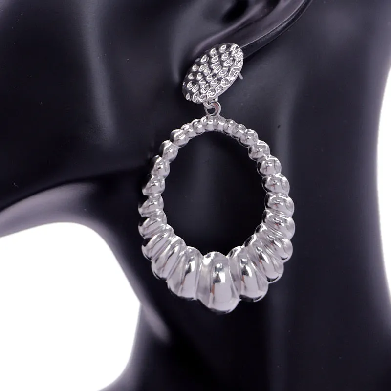 Silver Hammered Crescent Hoop Earrings