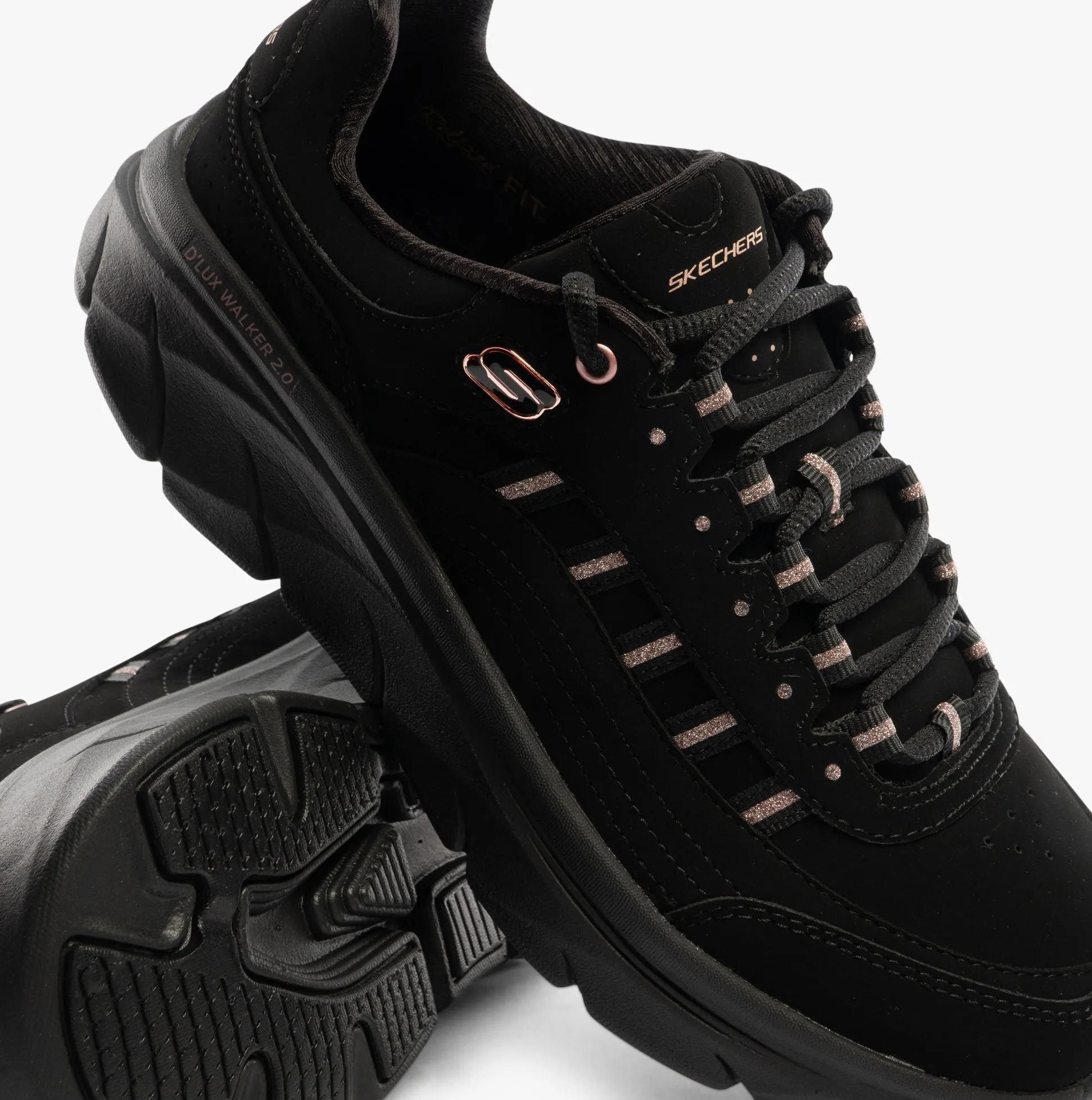 Skechers 150106/BKRG D'LUX WALKER 2.0-GOLDEN STEP Womens Trainers Black/Rosegold