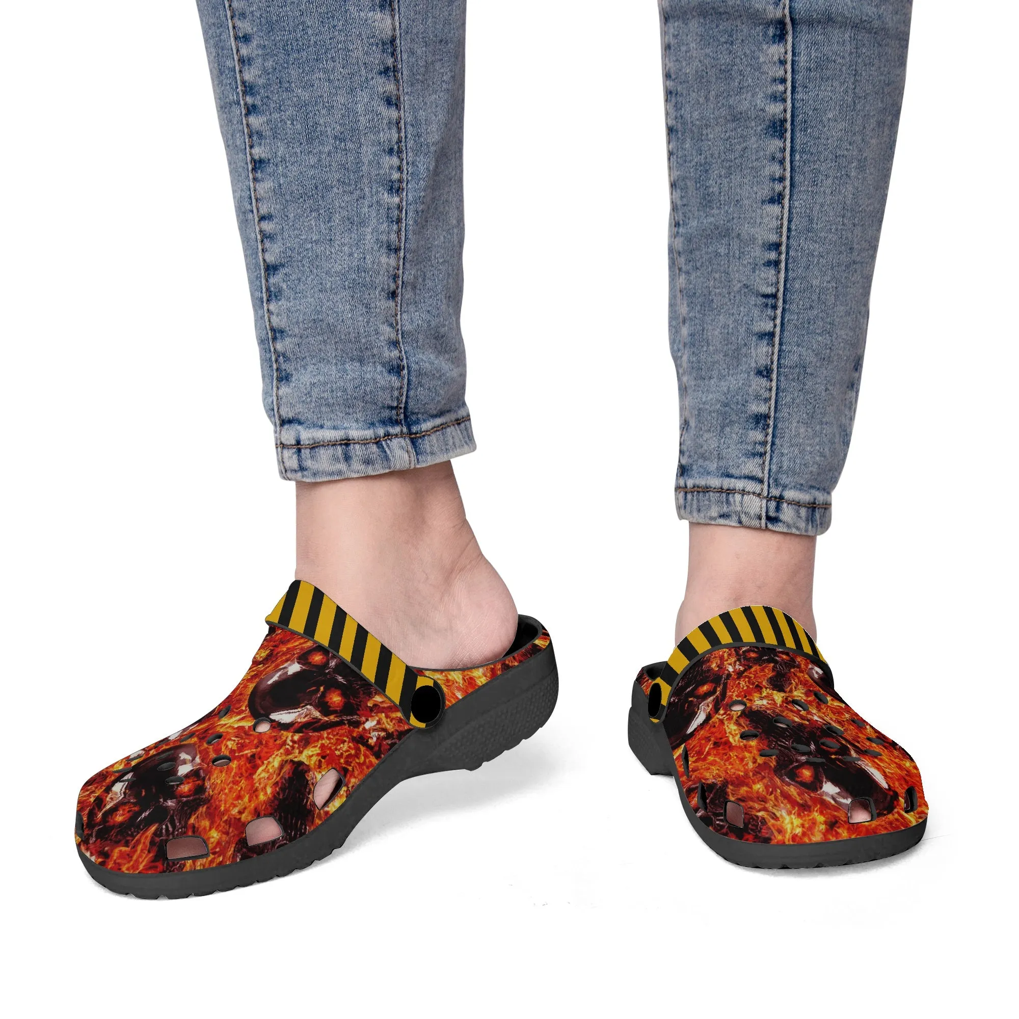 Skull & Fire Print Clogs