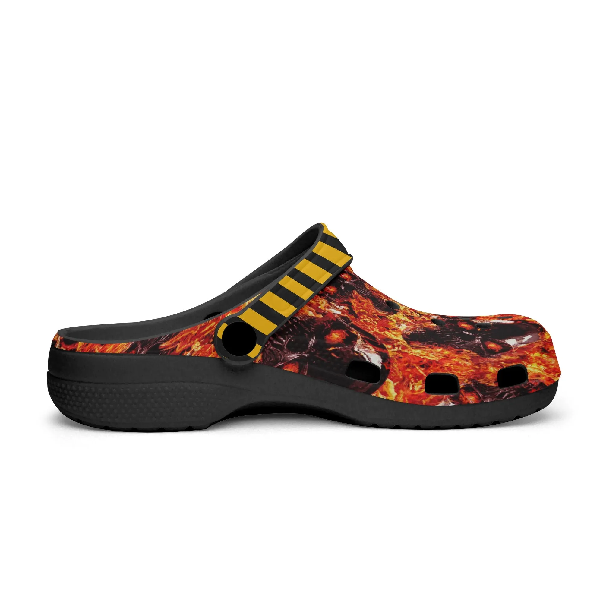 Skull & Fire Print Clogs