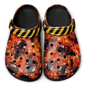 Skull & Fire Print Clogs