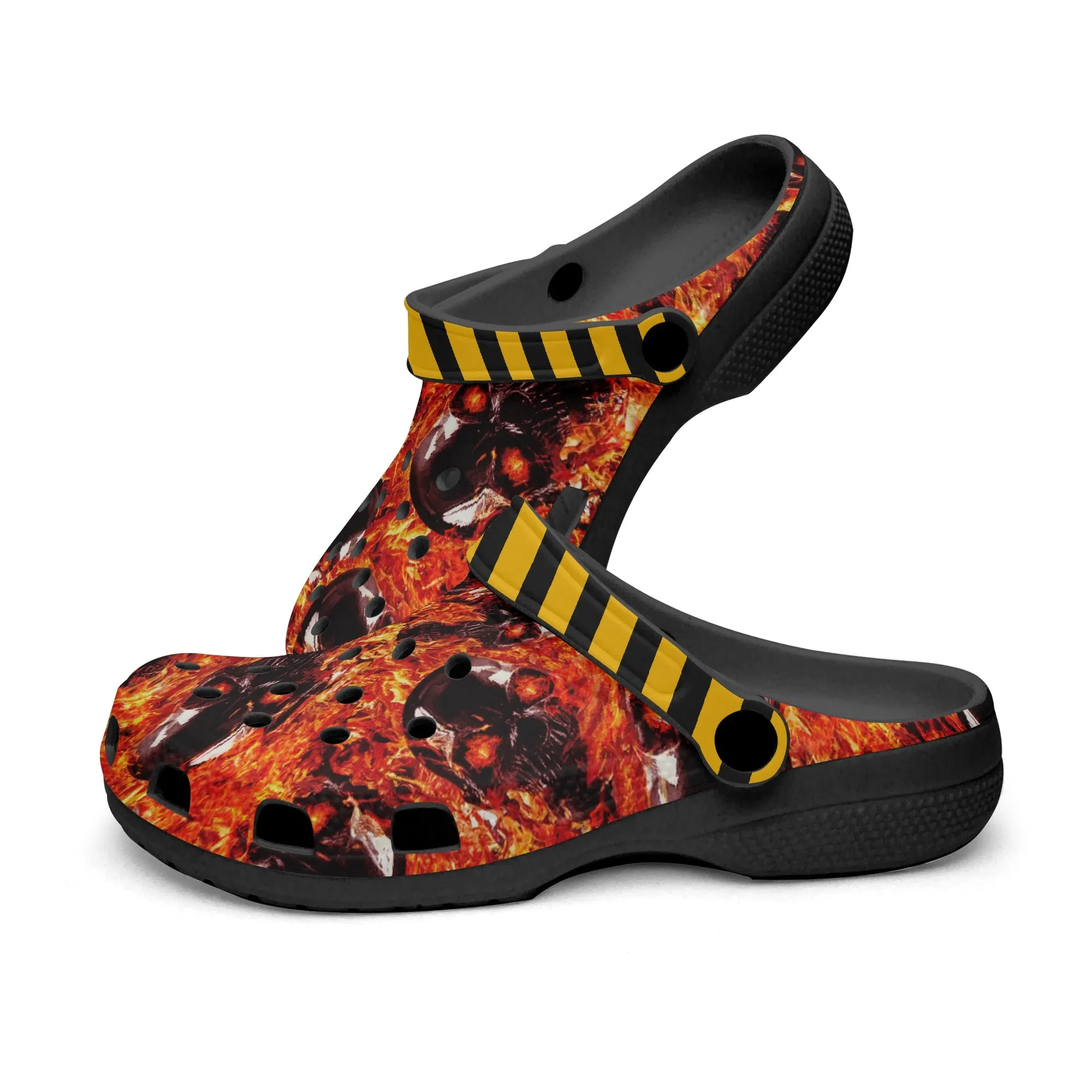 Skull & Fire Print Clogs