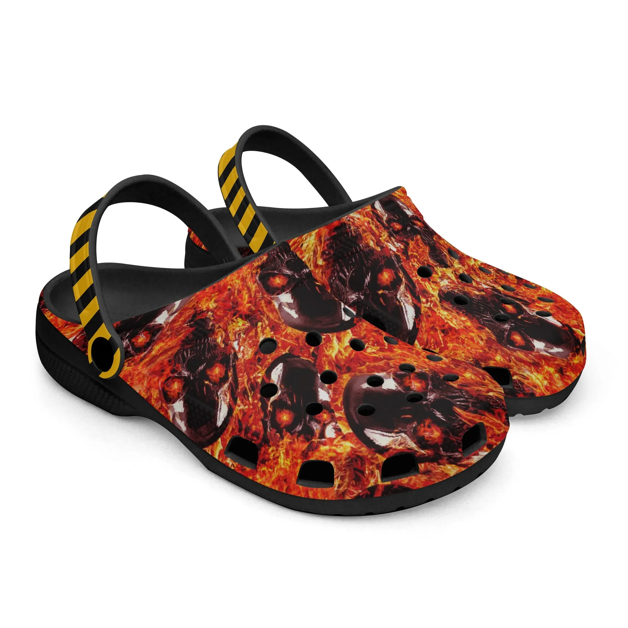 Skull & Fire Print Clogs