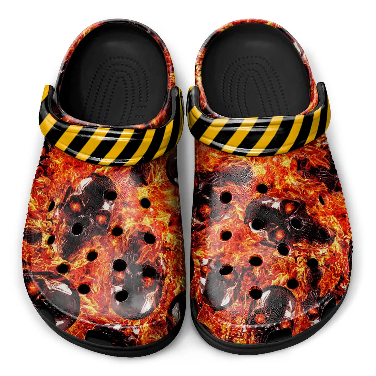 Skull & Fire Print Clogs