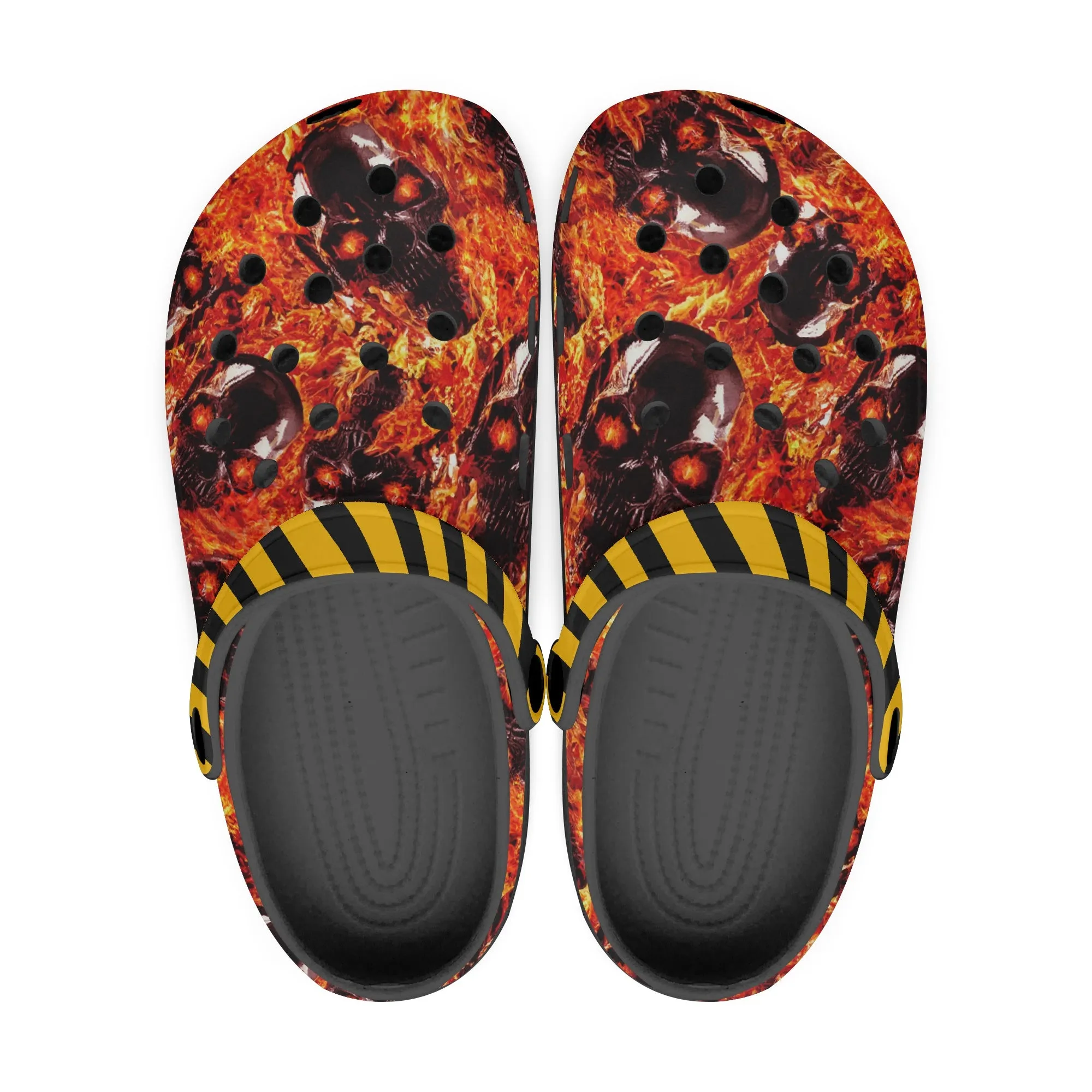 Skull & Fire Print Clogs