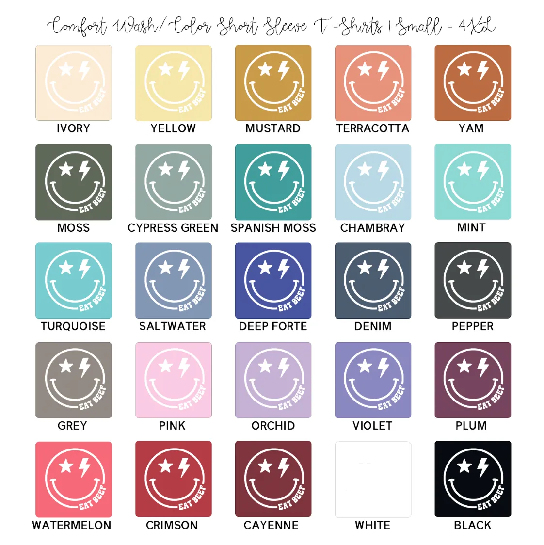 Smile Eat Beef White Ink ComfortWash/ComfortColor T-Shirt (S-4XL) - Multiple Colors!
