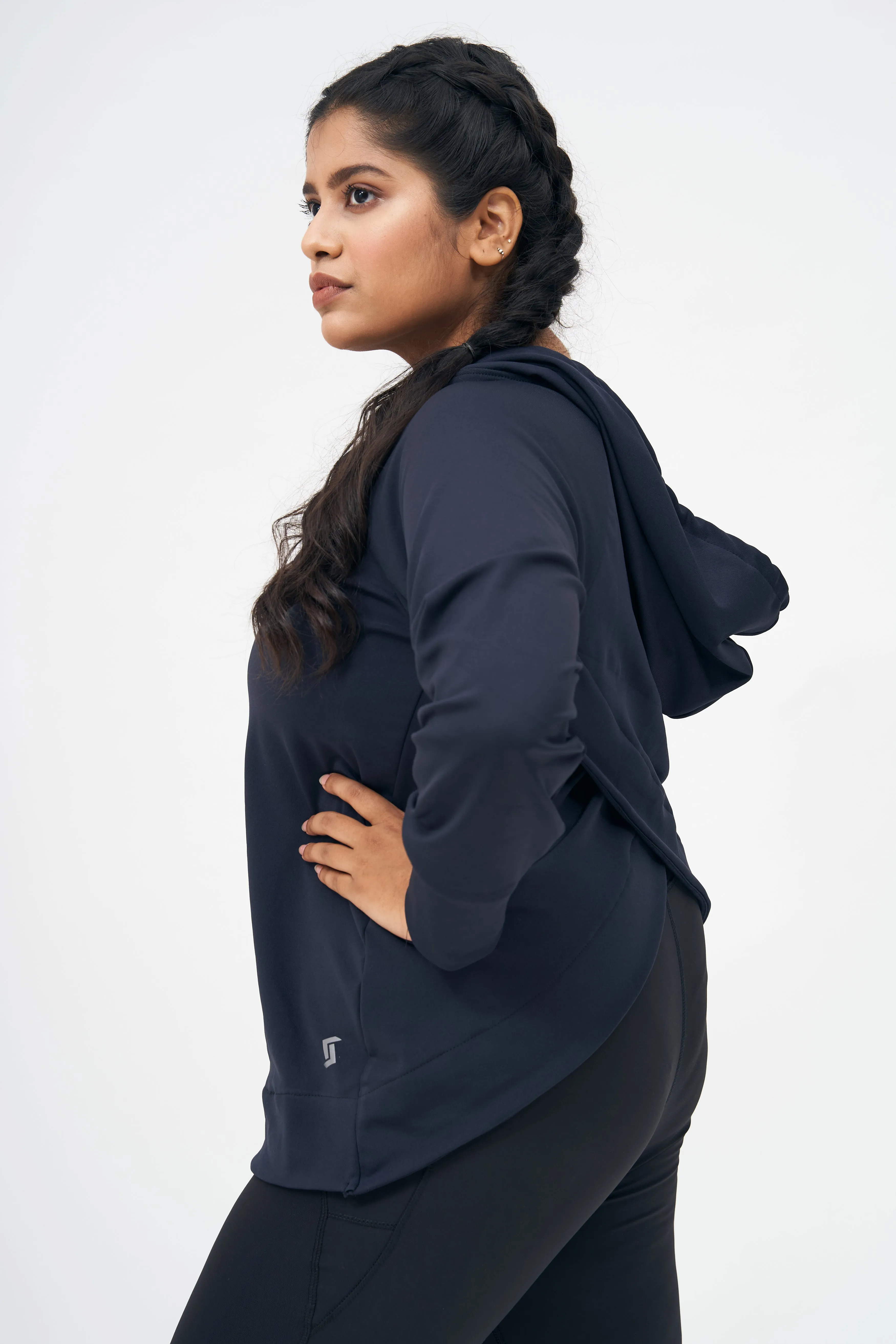 Split Back Hoodie: Navy