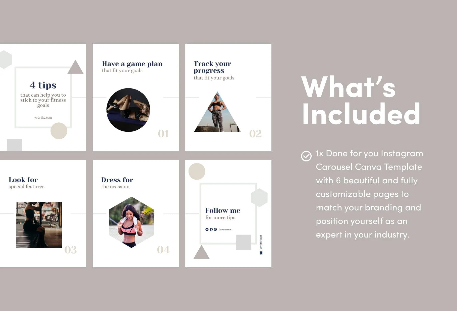 Stella Fitness 6-Page Carousel Canva Template