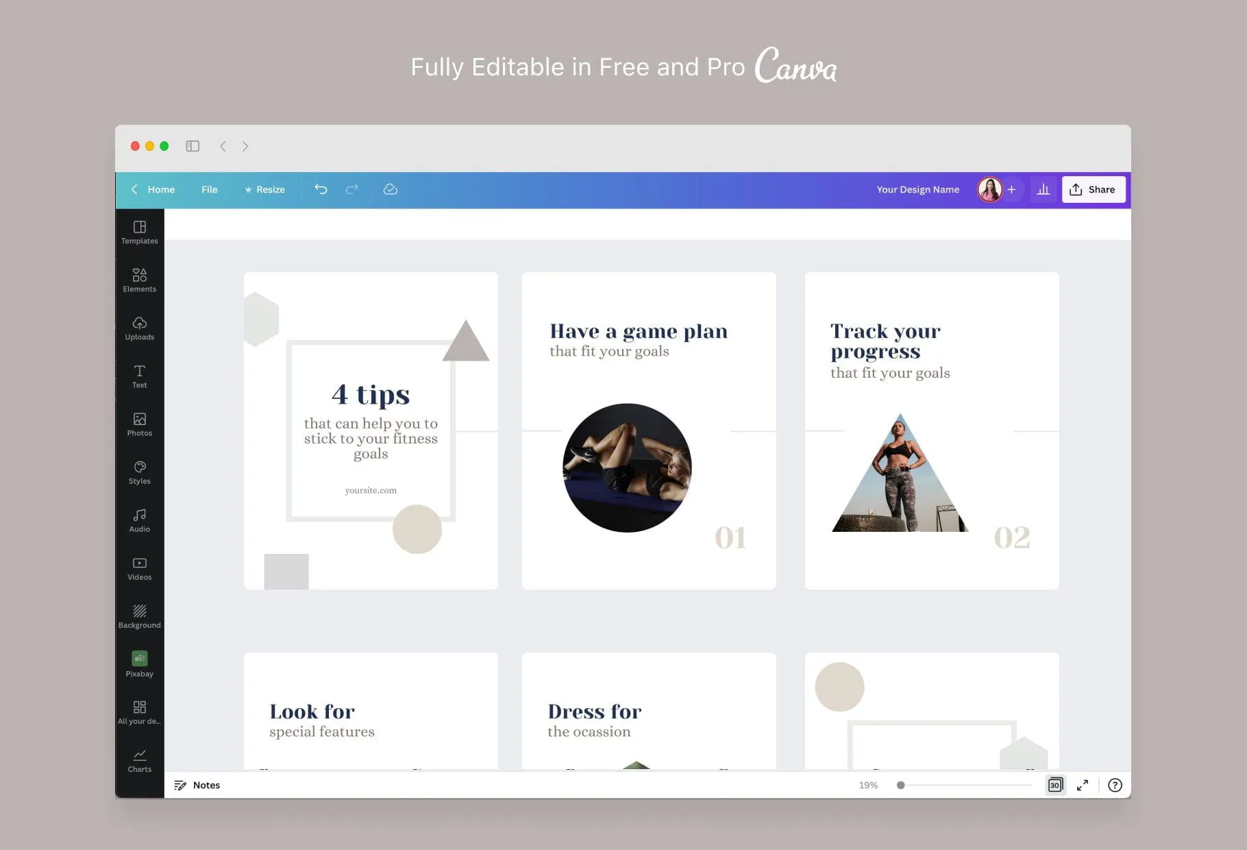Stella Fitness 6-Page Carousel Canva Template