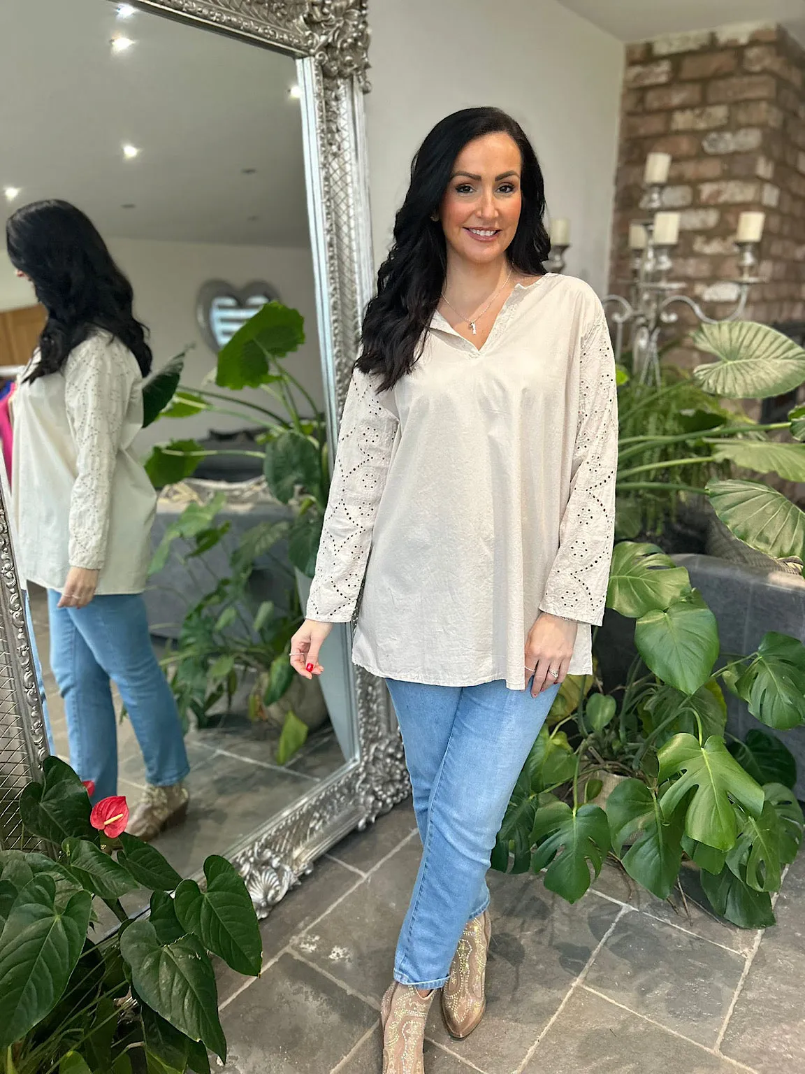 Stone Broderie Sleeve Detail Blouse Freida