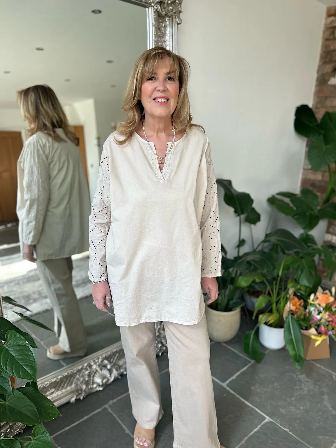 Stone Broderie Sleeve Detail Blouse Freida