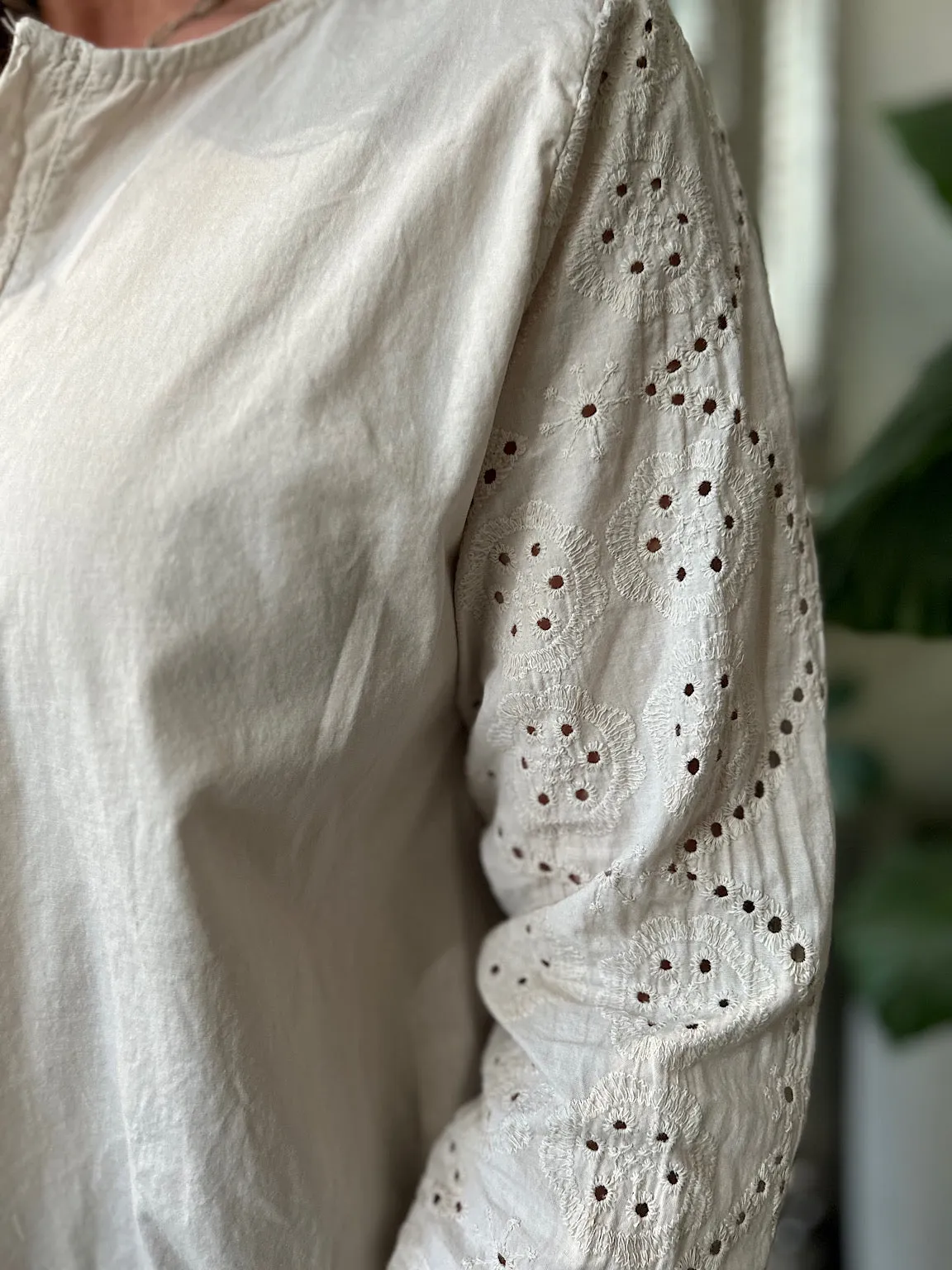 Stone Broderie Sleeve Detail Blouse Freida