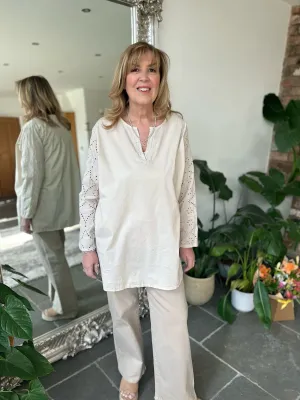 Stone Broderie Sleeve Detail Blouse Freida