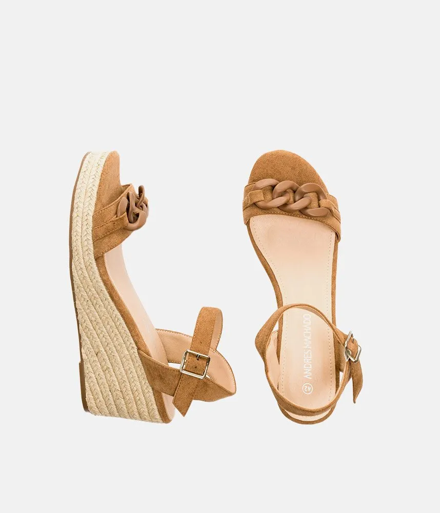 Stylish Camel Suedette Espadrille Wedges