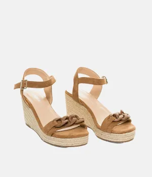 Stylish Camel Suedette Espadrille Wedges