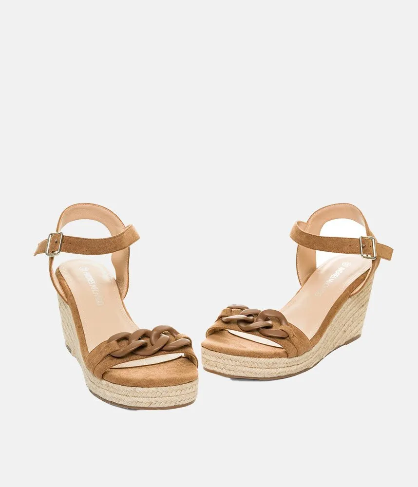 Stylish Camel Suedette Espadrille Wedges