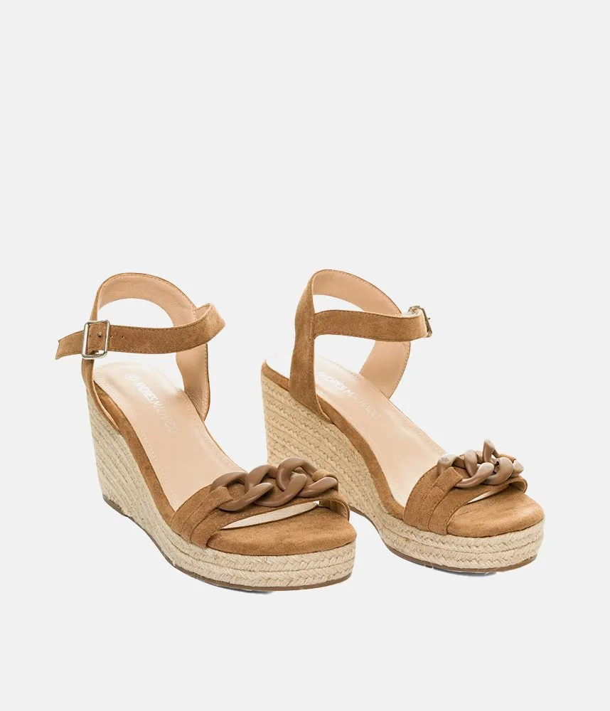 Stylish Camel Suedette Espadrille Wedges