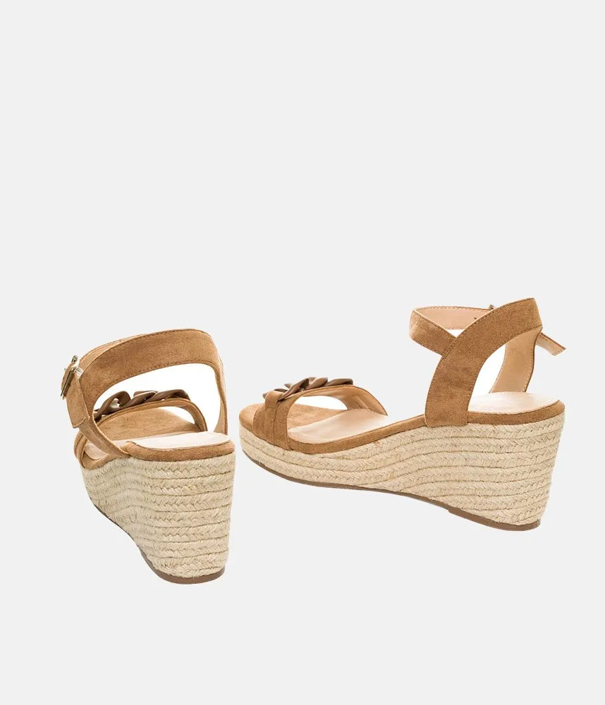 Stylish Camel Suedette Espadrille Wedges