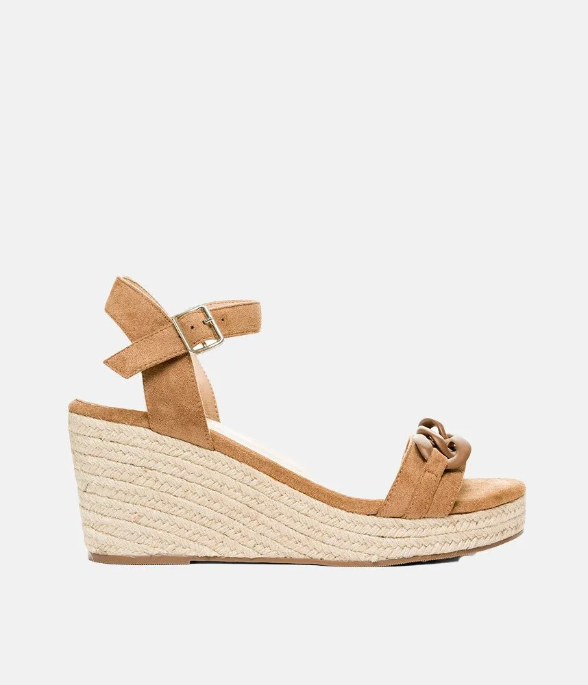 Stylish Camel Suedette Espadrille Wedges