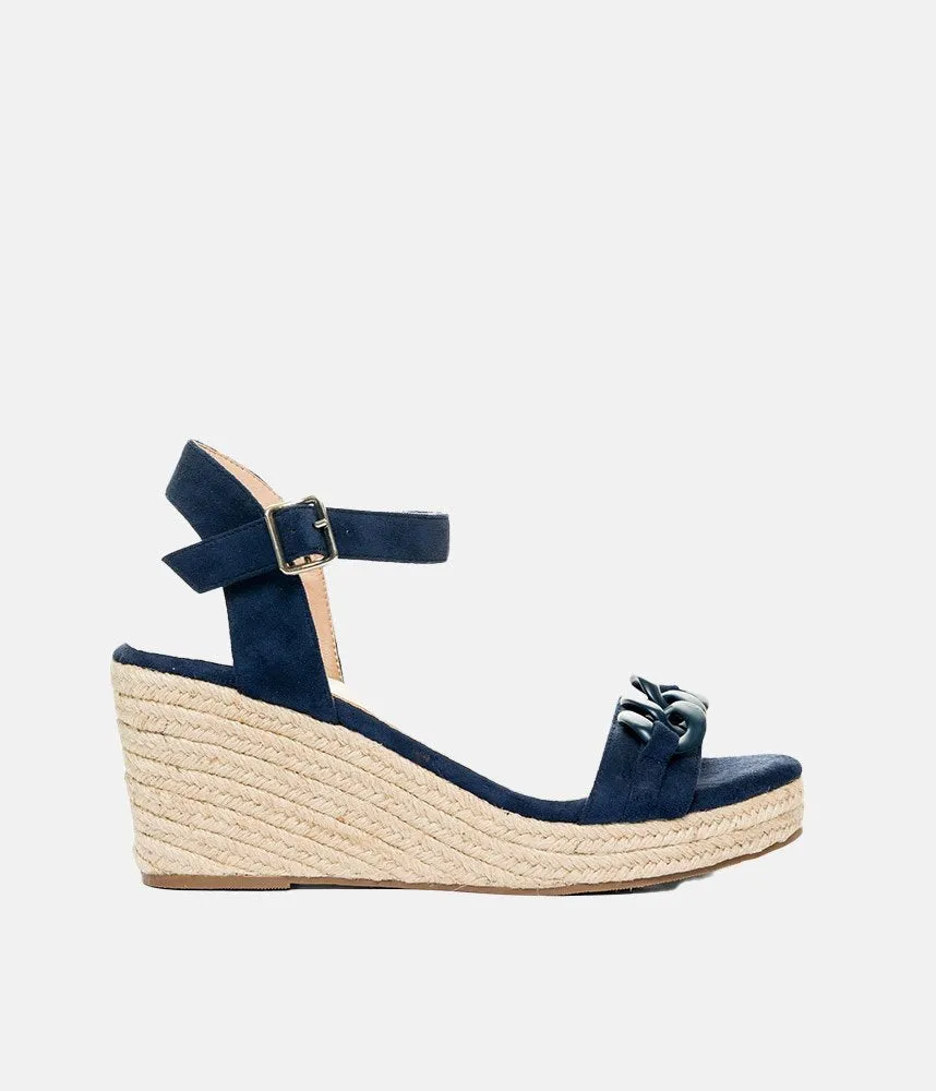 Stylish Navy Suedette Espadrille Wedges