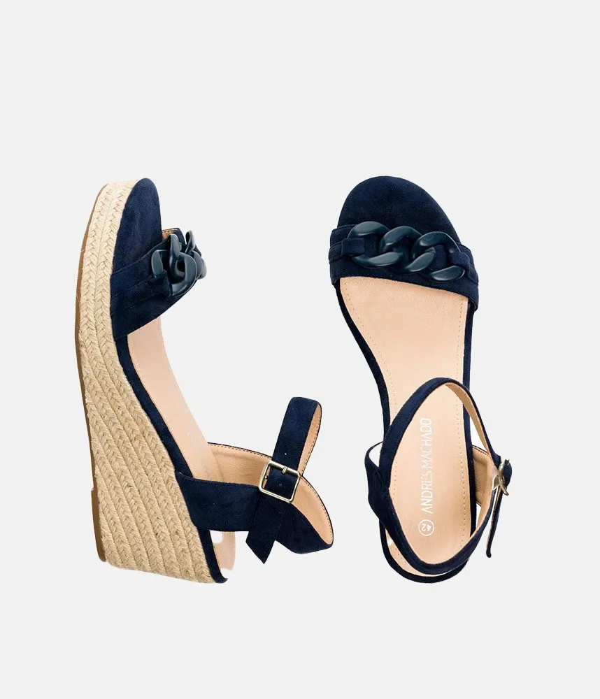 Stylish Navy Suedette Espadrille Wedges