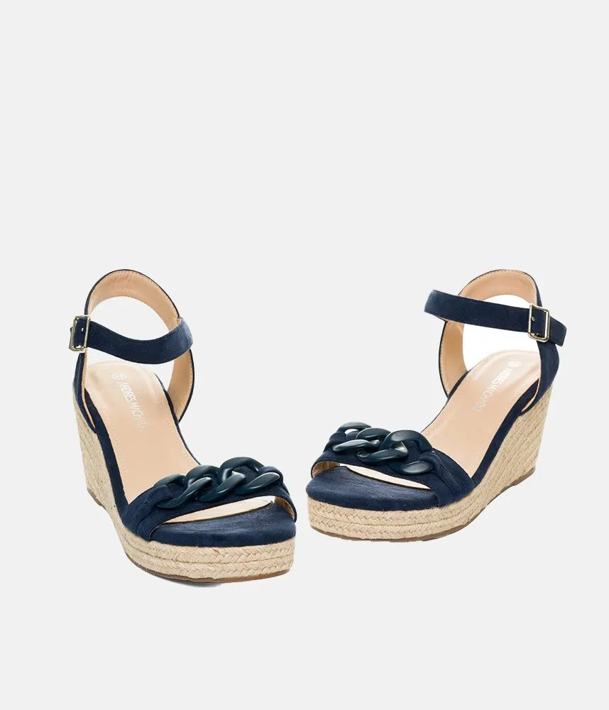 Stylish Navy Suedette Espadrille Wedges