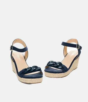 Stylish Navy Suedette Espadrille Wedges