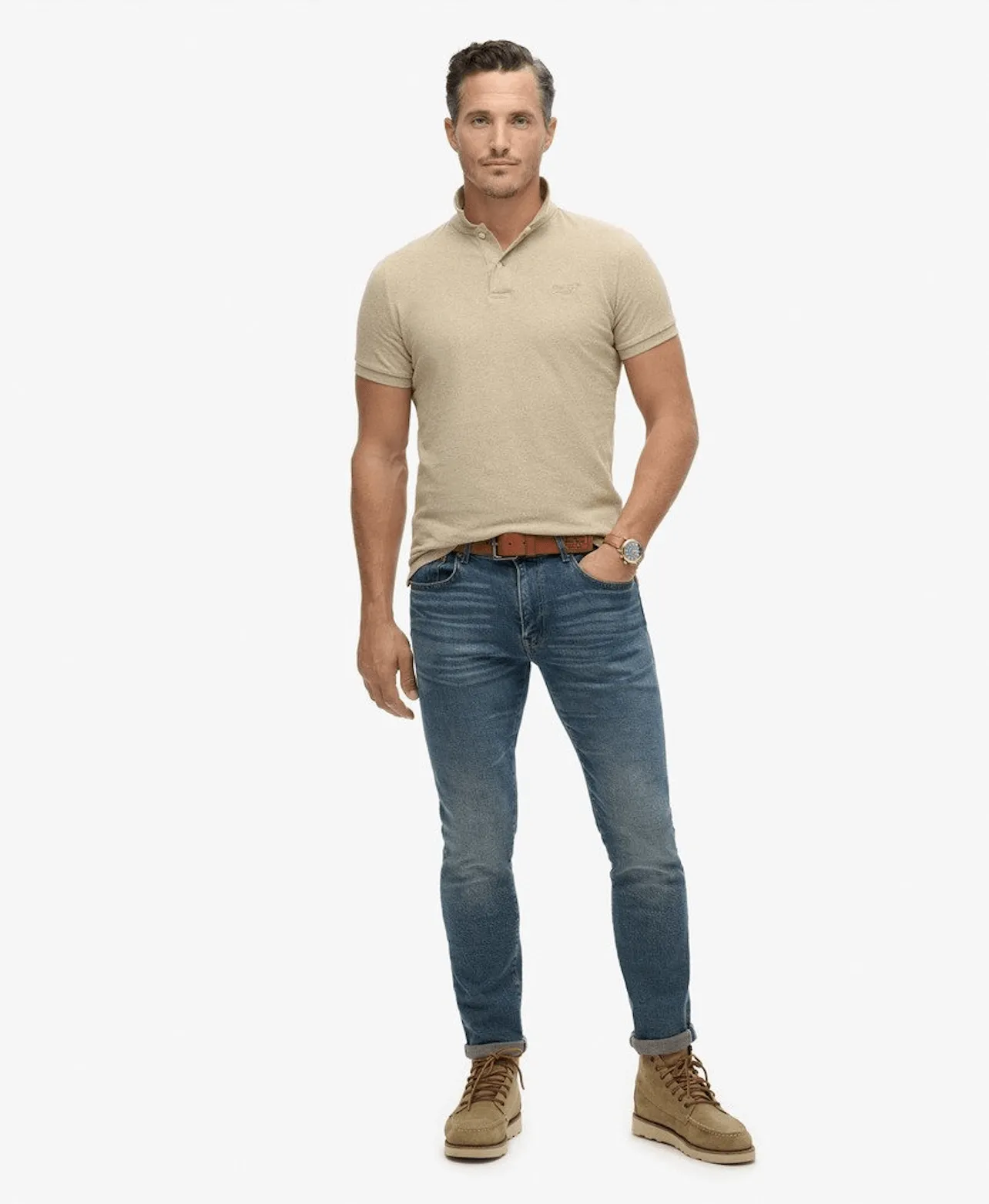 SUPERDRY Classic Pique Polo - Tan Brown Fleck Marle