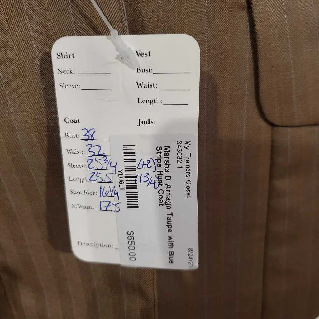 Taupe with Blue Stripe Hunt Coat
