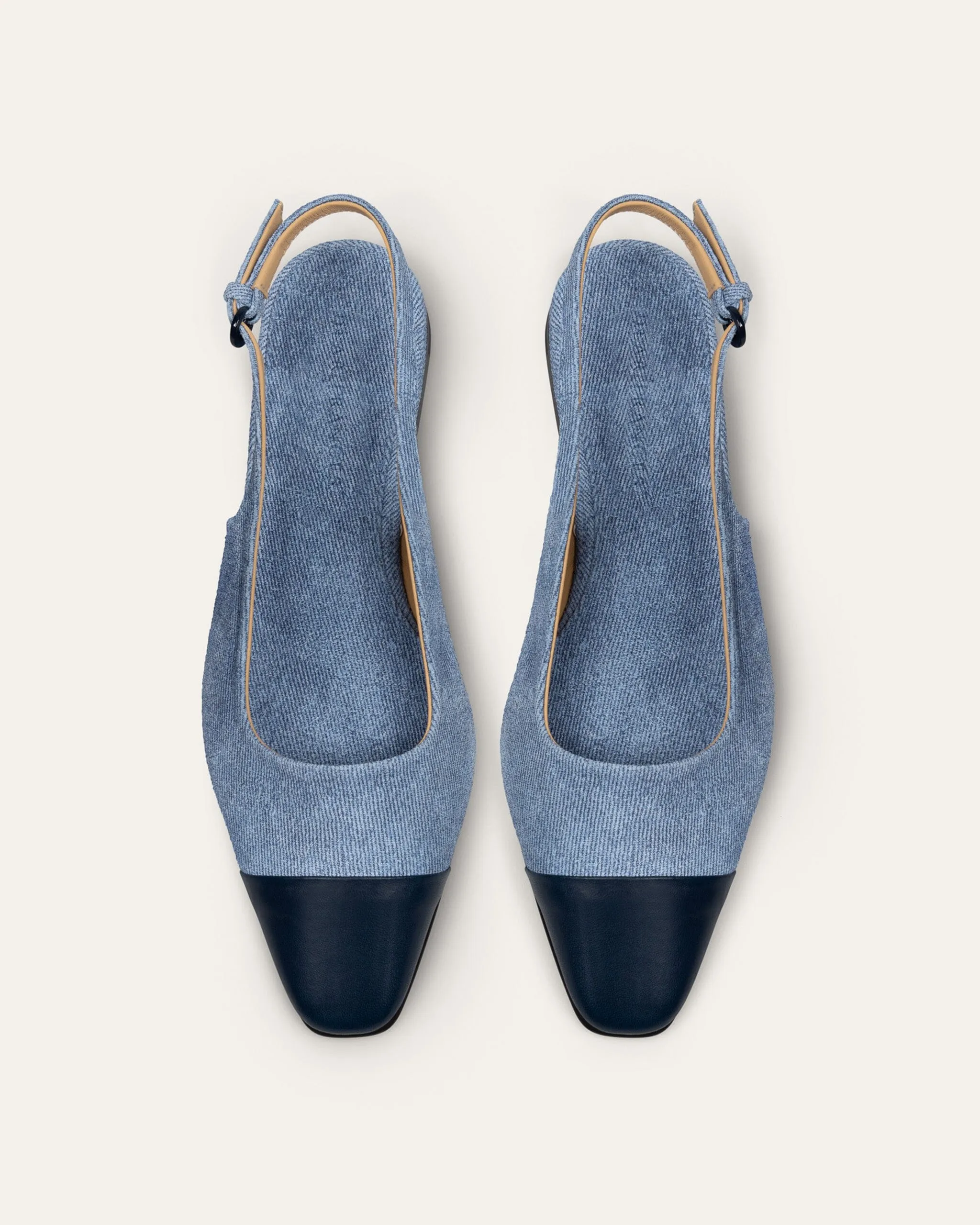 Tia Flats, Denim Leather