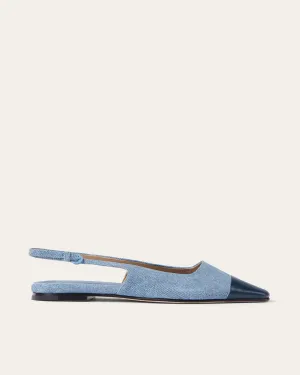 Tia Flats, Denim Leather