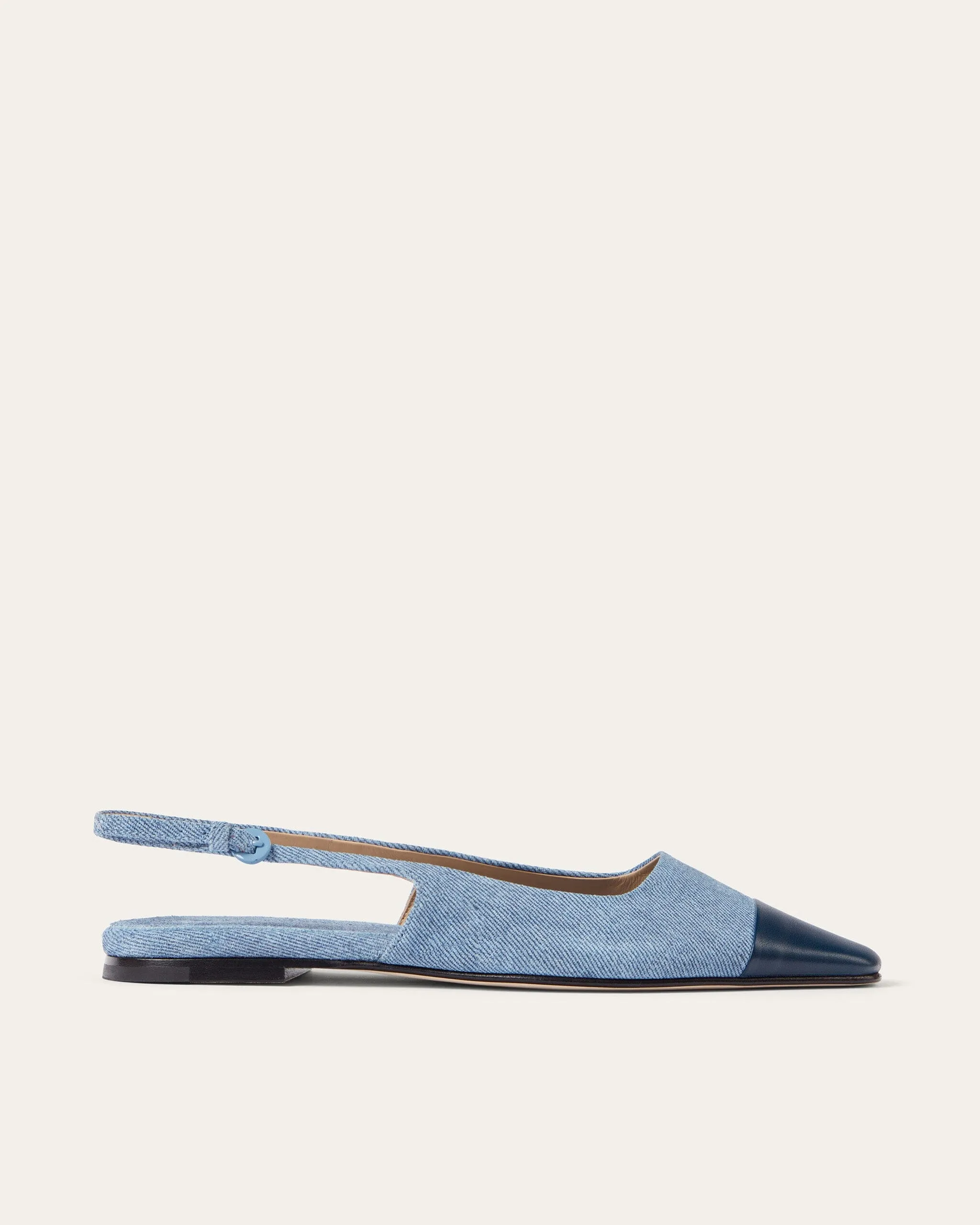 Tia Flats, Denim Leather