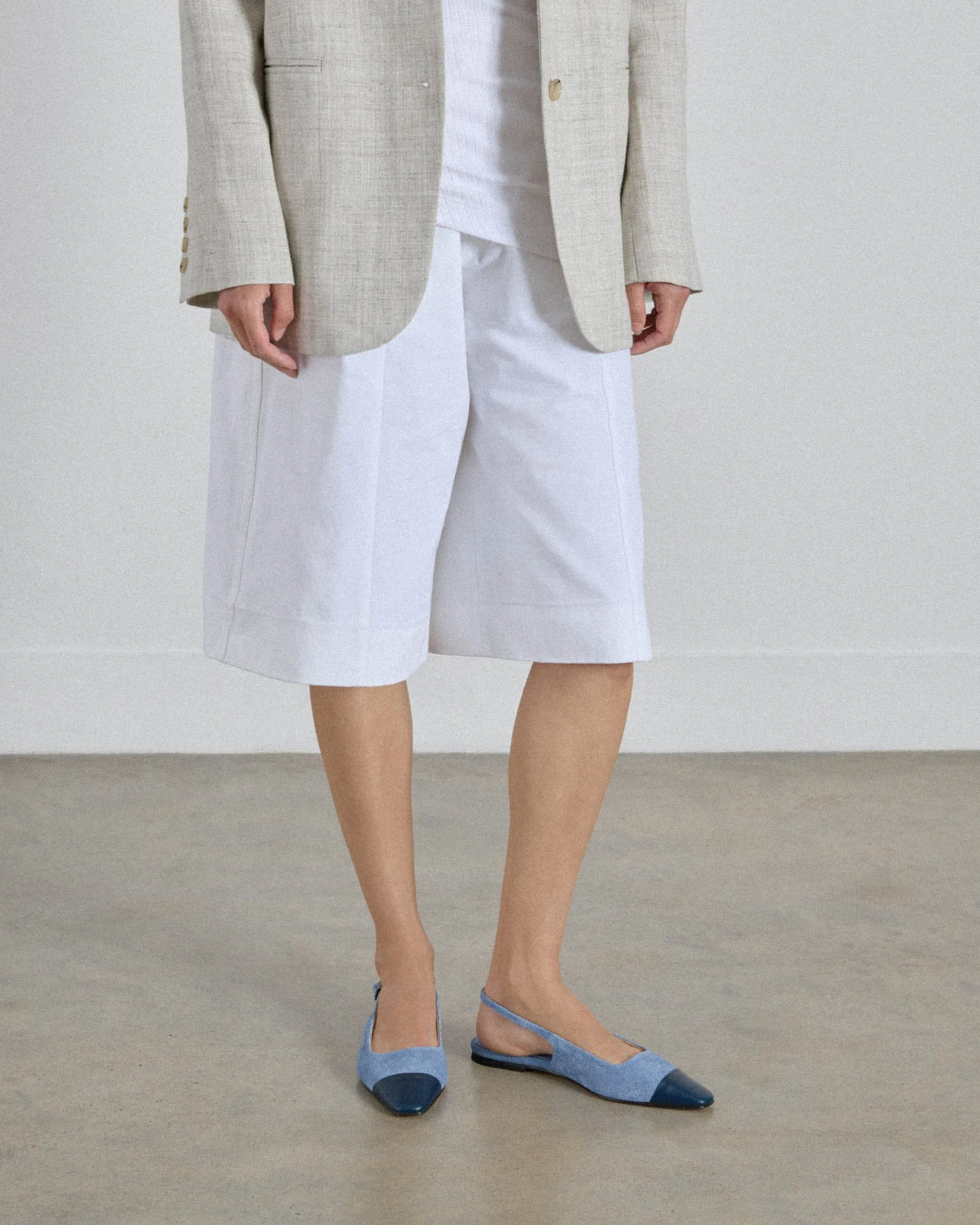 Tia Flats, Denim Leather