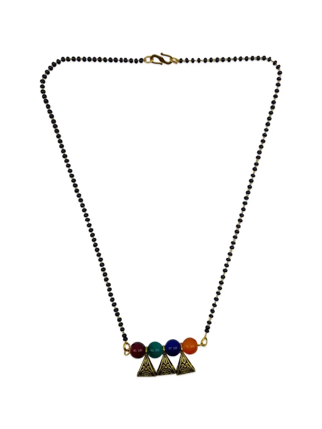 Trendy Short Gold Mangalsutra Designs Multicolor Pearls Pendant Simple Black Beads Chain