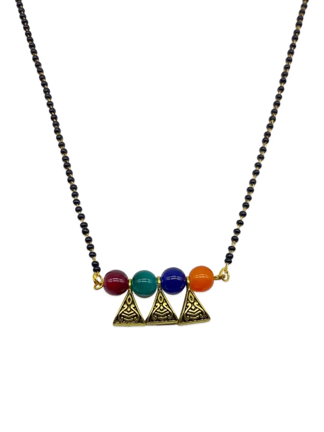Trendy Short Gold Mangalsutra Designs Multicolor Pearls Pendant Simple Black Beads Chain