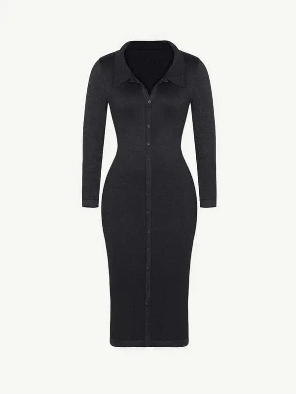 Tummy Control Retro Long Sleeve Shapewear Shirt Dress