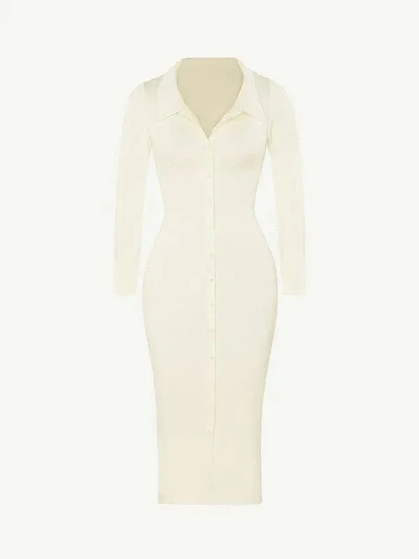 Tummy Control Retro Long Sleeve Shapewear Shirt Dress