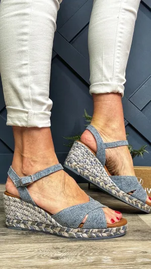 Viguera Denim Cross Over Wedge Espadrille