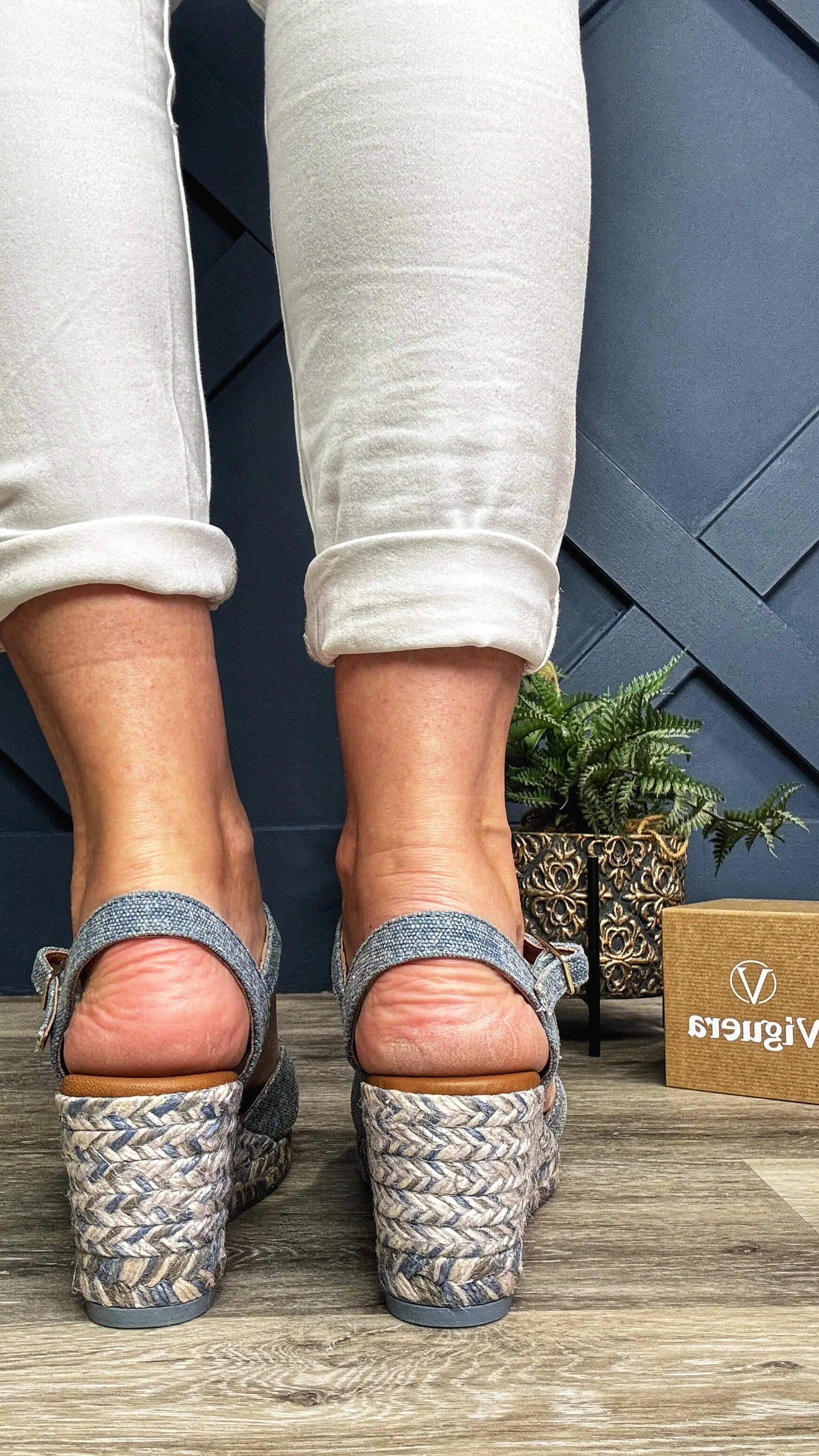 Viguera Denim Cross Over Wedge Espadrille