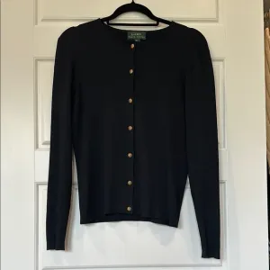 Vintage Lauren Ralph Lauren 100% Silk Black Cardigan with Gold Buttons