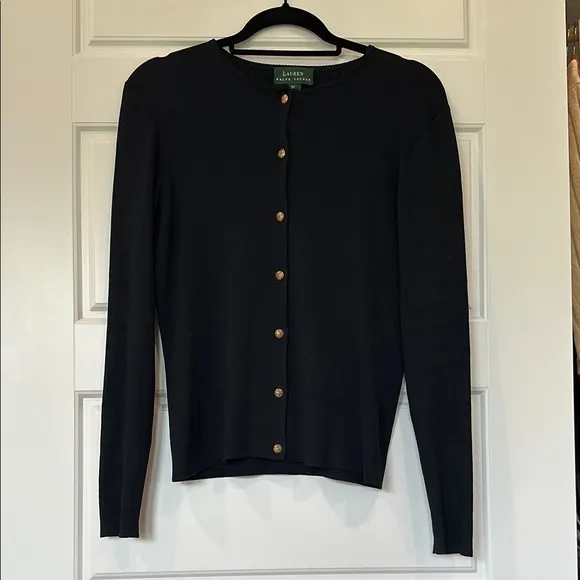 Vintage Lauren Ralph Lauren 100% Silk Black Cardigan with Gold Buttons