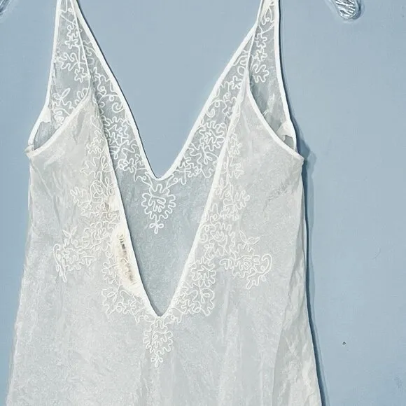 Vtg Victoria Secret Slip Dress Size Medium Chiffon Fairy Bridal Sheer Embroidery